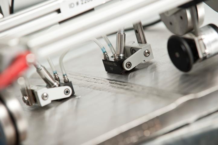 Phoenix ISL TOFD Probes Encoded Automated Ultrasonic Weld Scanning Compliant with BS EN ISO 13588 Phoenix ISL TOFD transducer probes mounted on encoded scanner performing automated ultrasonic weld inspection per BS EN ISO 13588