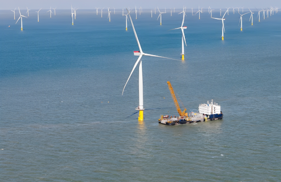 An offshore wind turbine under inspection An offshore wind turbine under inspection