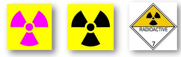 Radioactive warning symbols and radioactive material transport label