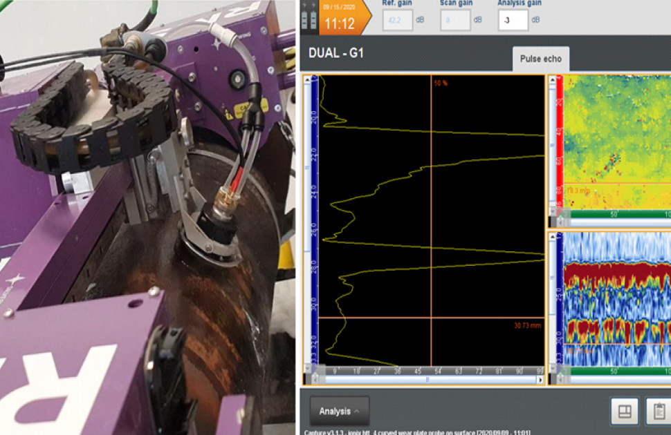 Ultrasonic, on-stream, detection and monitoring of sulfidation corrosion.